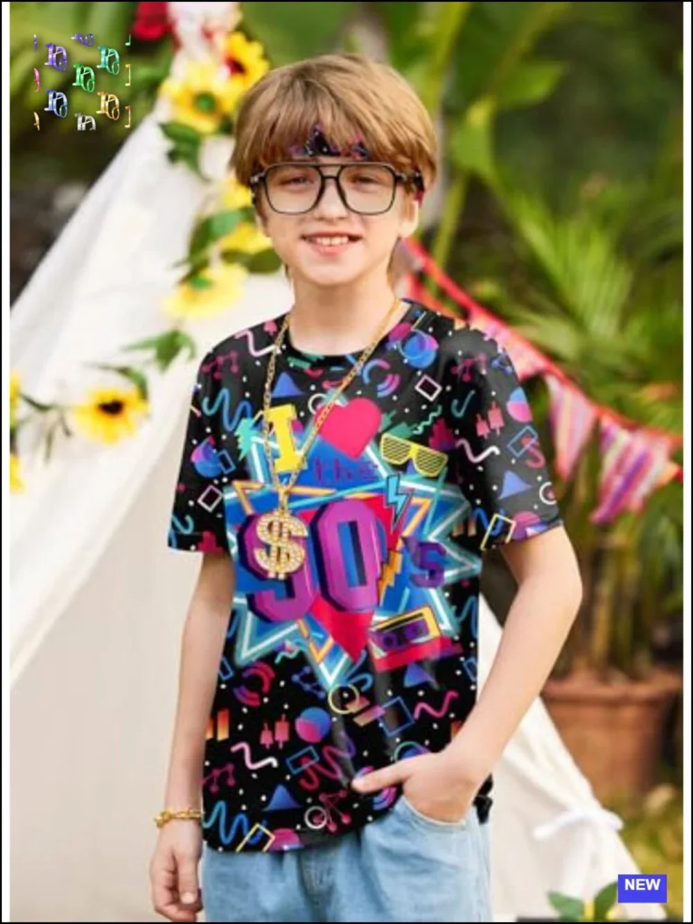 Boys 80s 90s HipHop Costume 6 Piece Disco Party Outfit Retro Geometric
